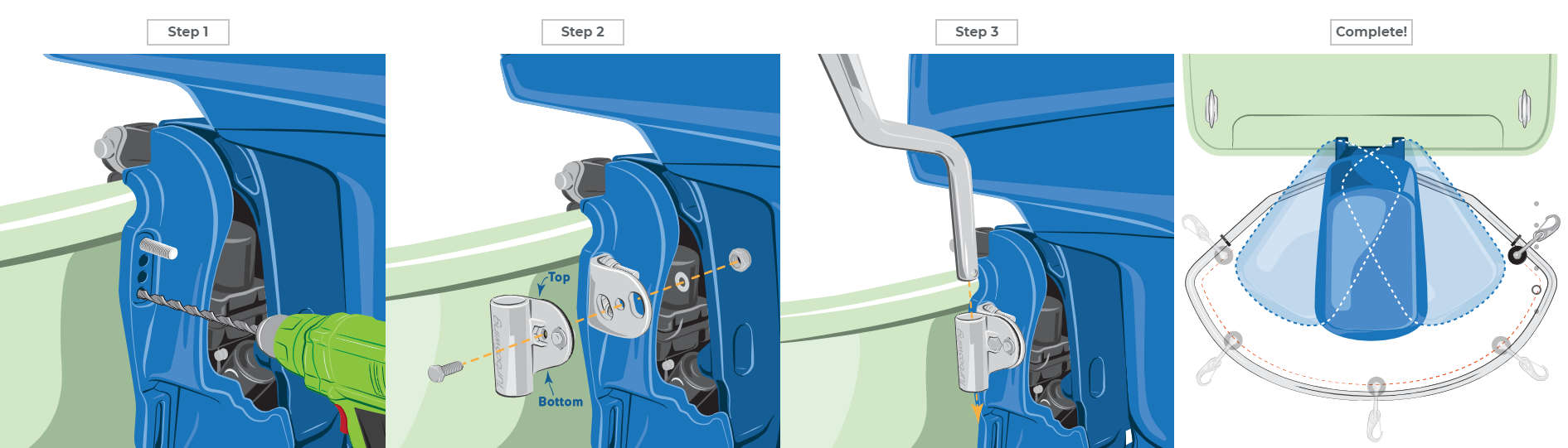 Step-by-step process of adding a TurboSwing to a boat.
